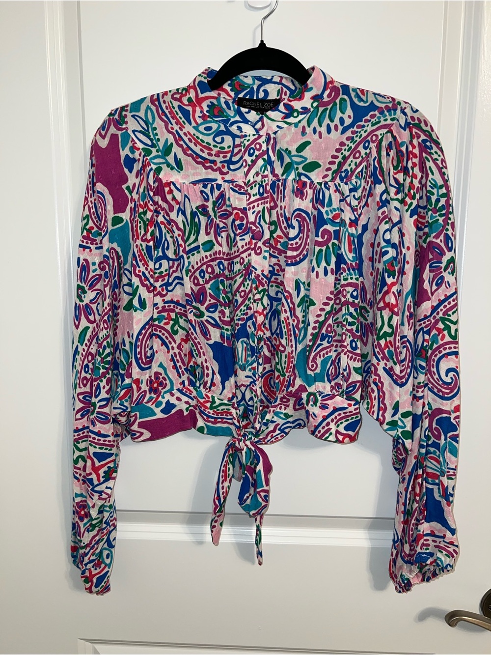 Rachel Zoe Pink Multi-Color Paisley Tie-Front Blouse